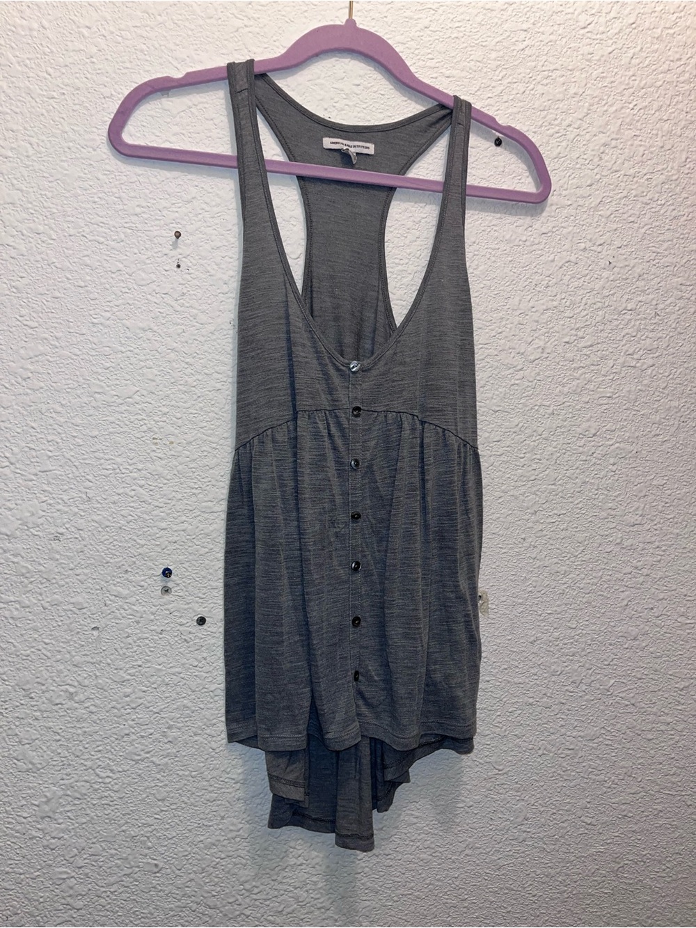 American Eagle Outfitters Gray Racerback Button-Front Tank